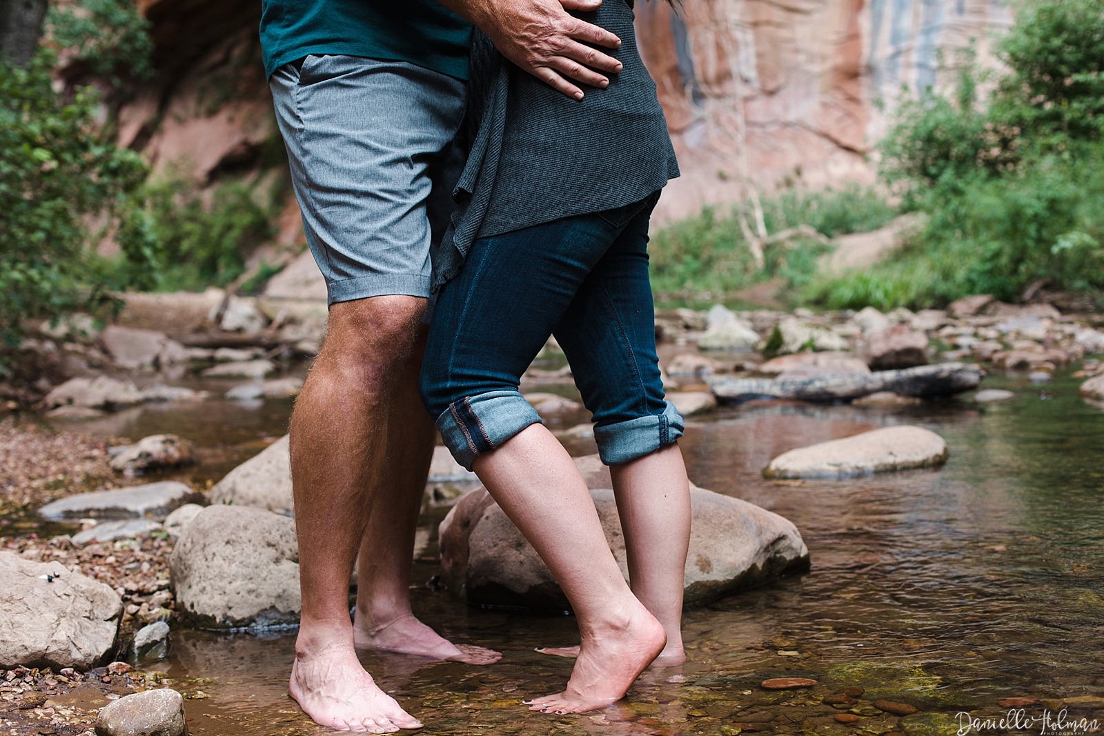 picture of an engaged couples legs and feet in Oak Creek