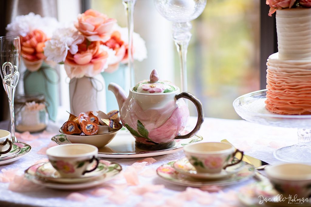 Bride's tea set and flowers