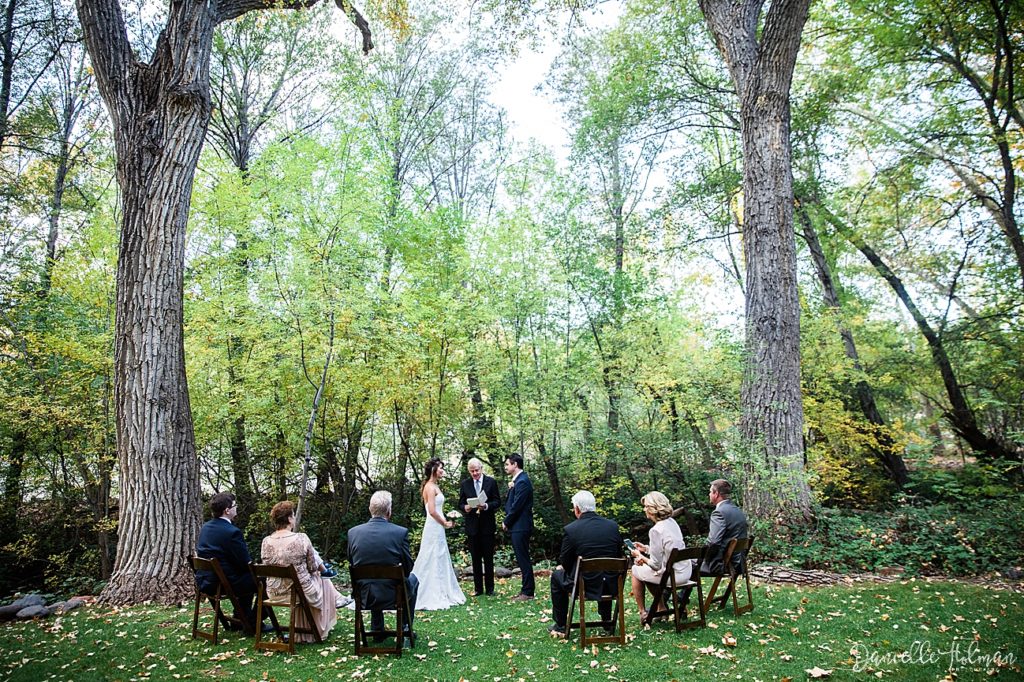 Bride and grrom's ceremony at their fall sedona elopement