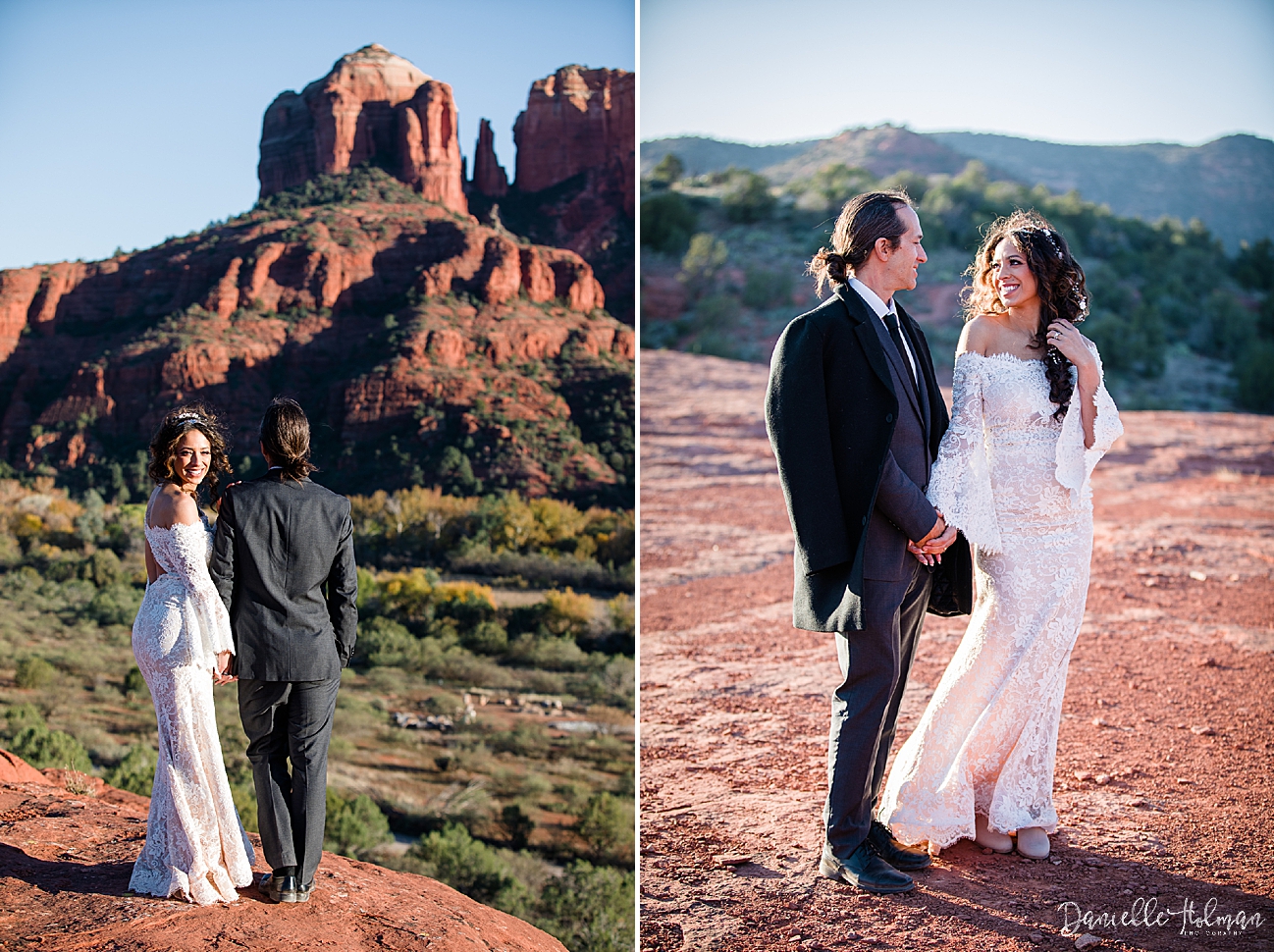 Sedona wedding photographers capture the bride and groom smiling